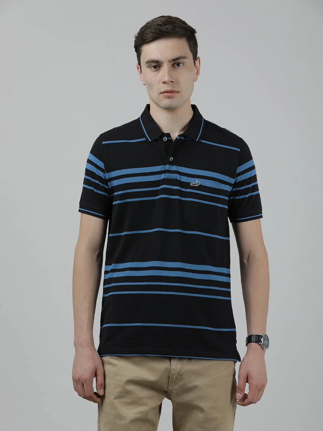 Casual Striped Polo T-Shirt Black