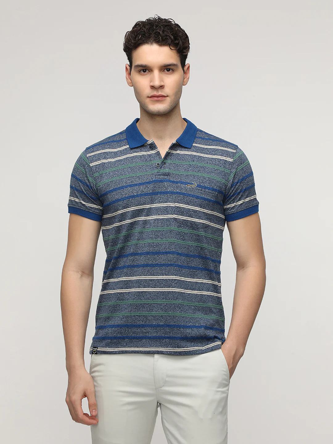 Grindle Stripper Navy Slim T-Shirt with Cotton Poly