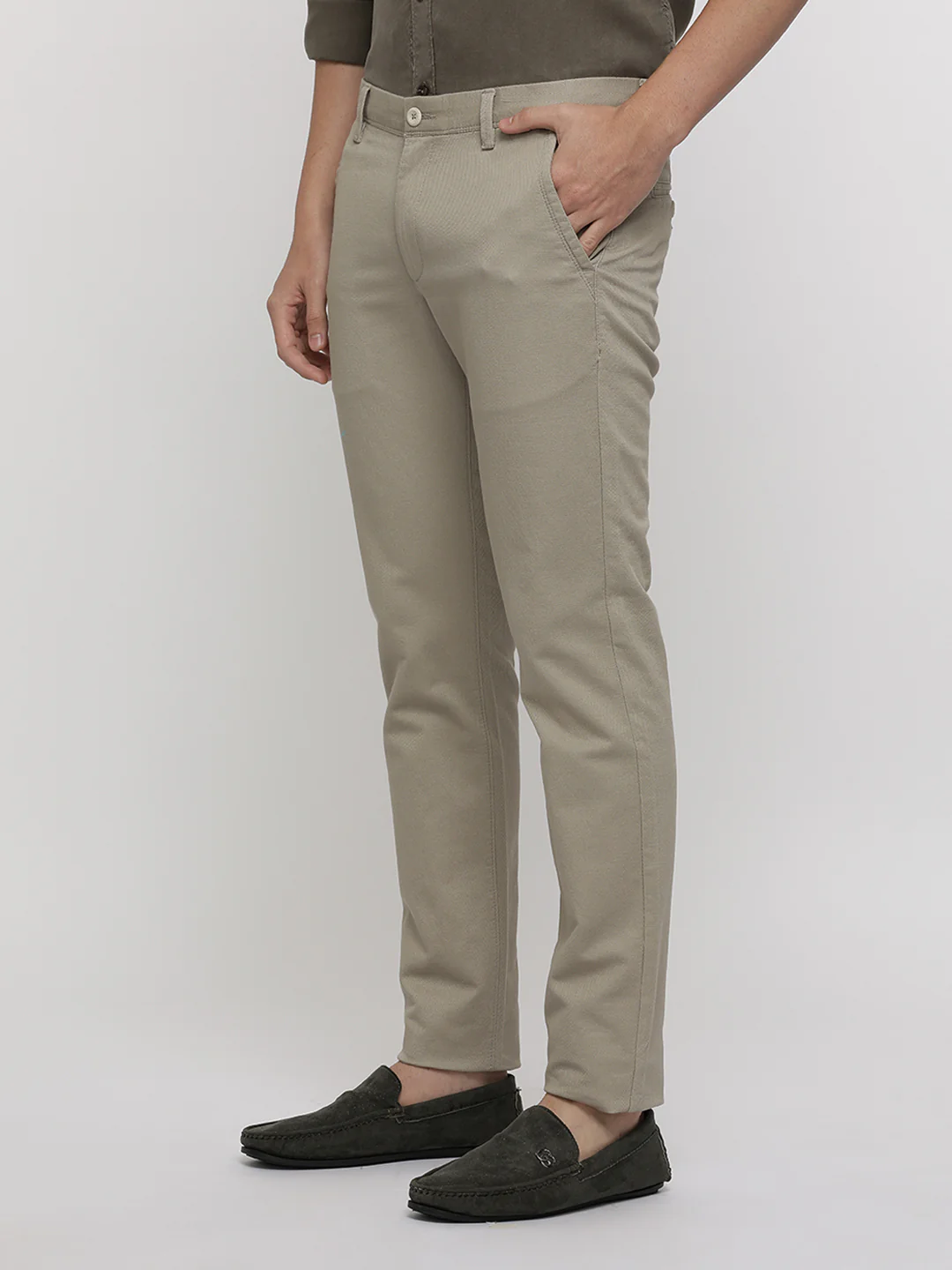 Beige Textured Stretch Trouser