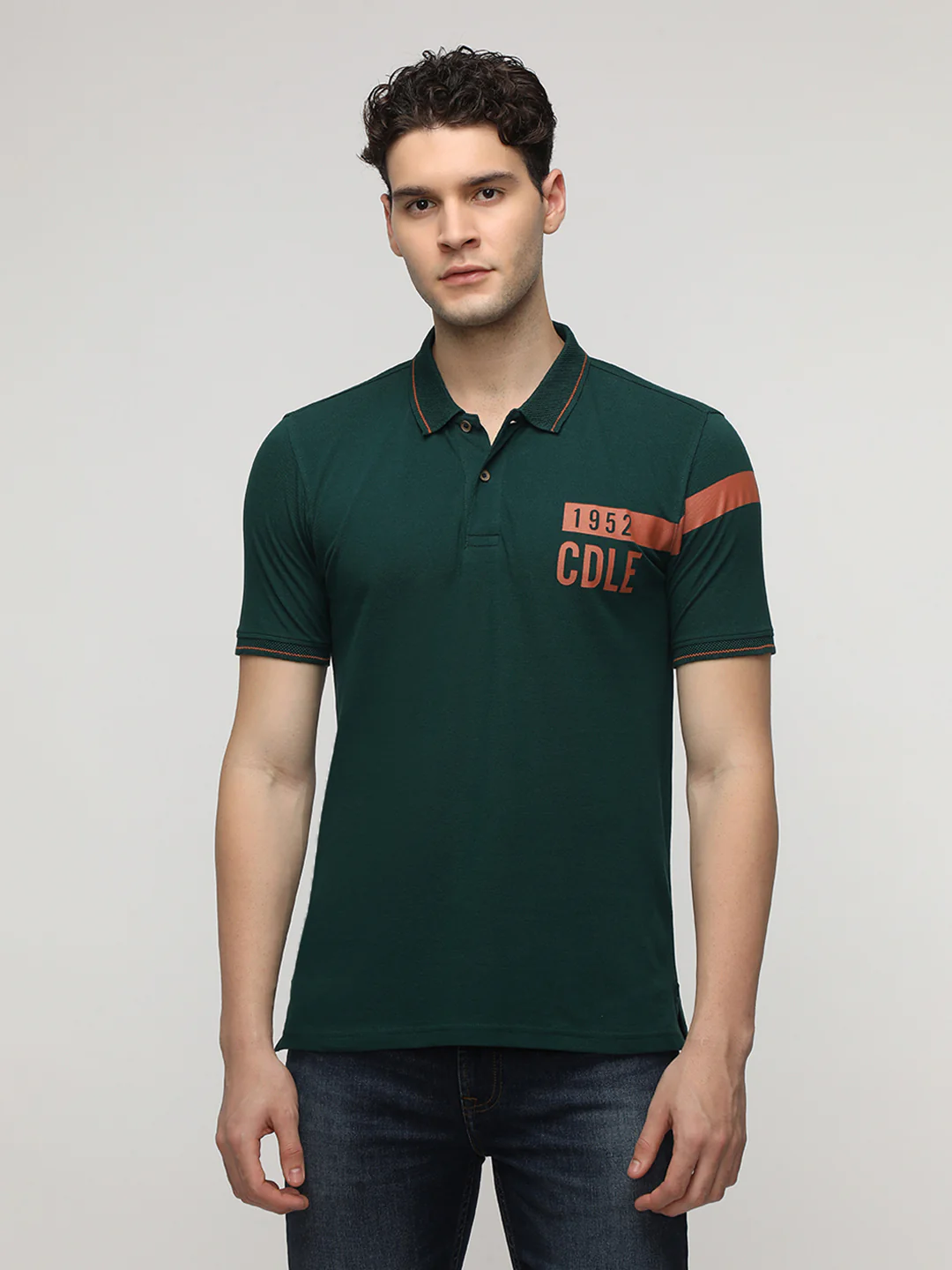 Placement Stripe Printed Polo T-Shirt in Green