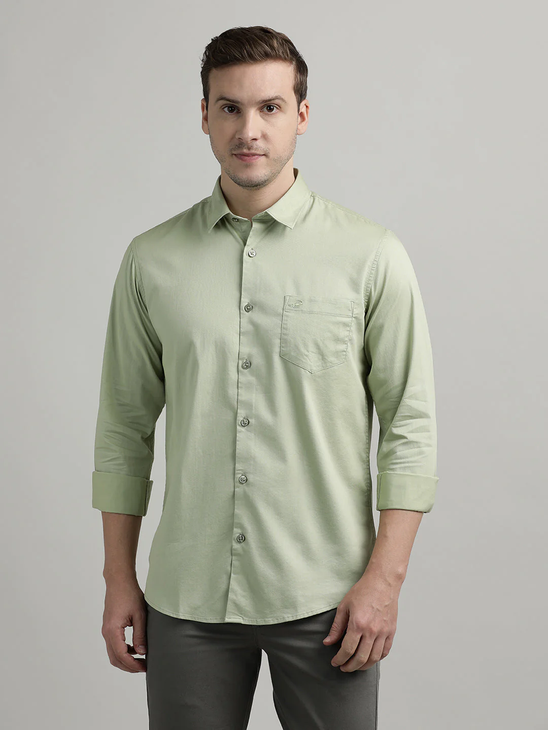 Solid Full Sleeve Green Casual Shirt