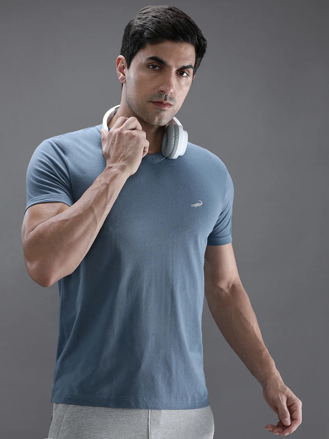 Solid Blue V Neck T-Shirt