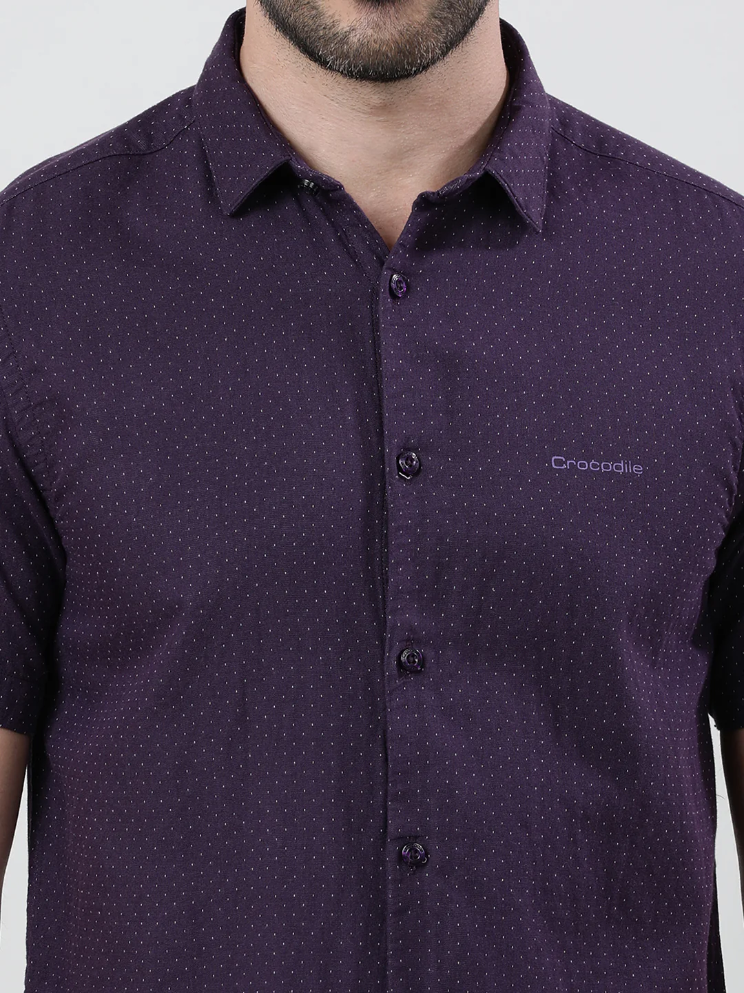 Wine Brown Printed Half Sleeve 100% Cotton Shirt