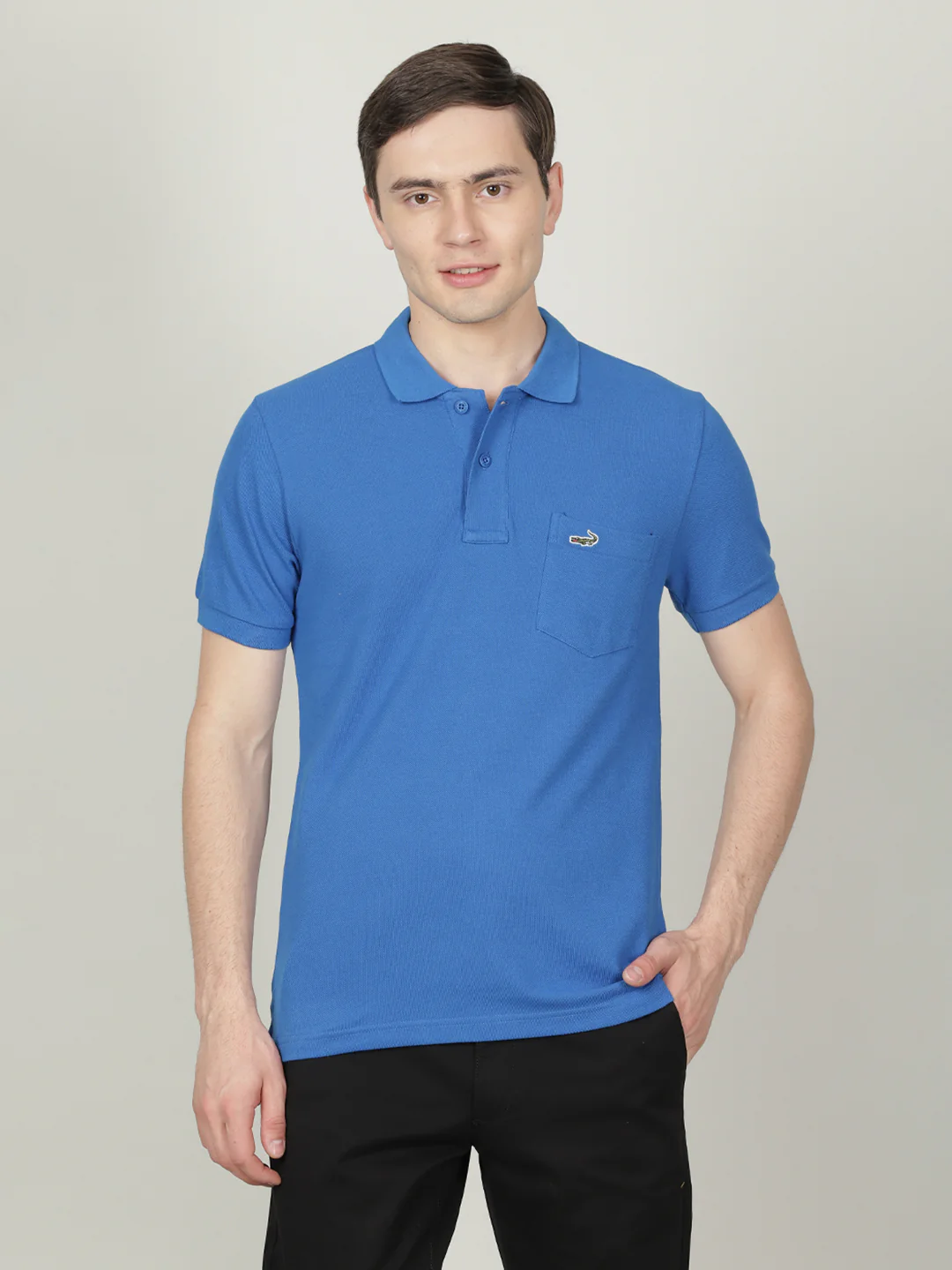 Casual Blue Polo T-Shirt Solid with Pocket