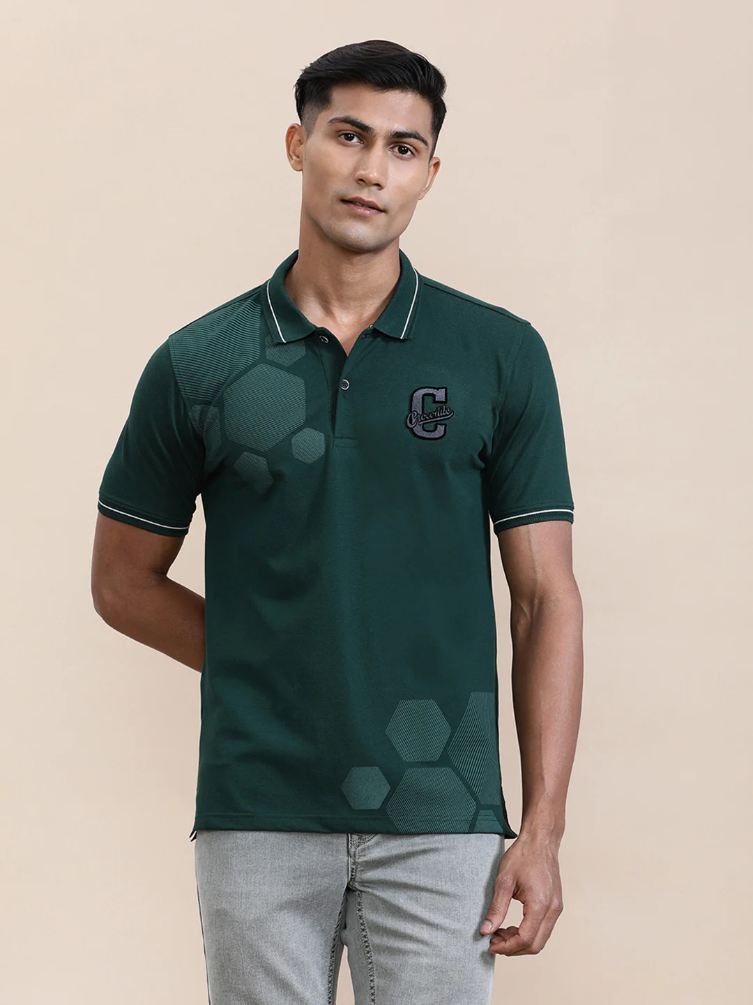 Chenille Embroidery Lycra Slim Fit Polo