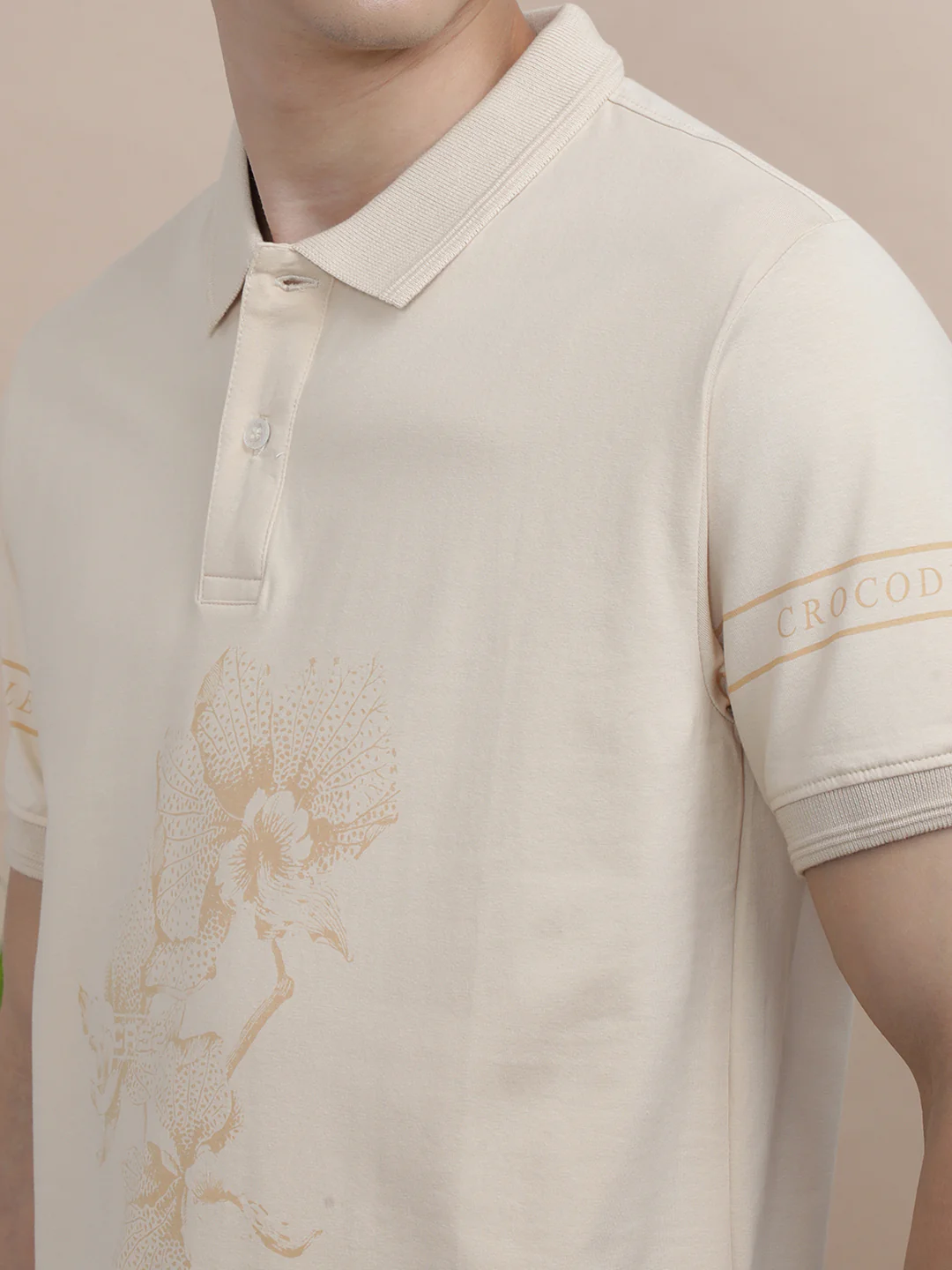 Printed Pink Half Sleeve Casual Polo T-Shirt