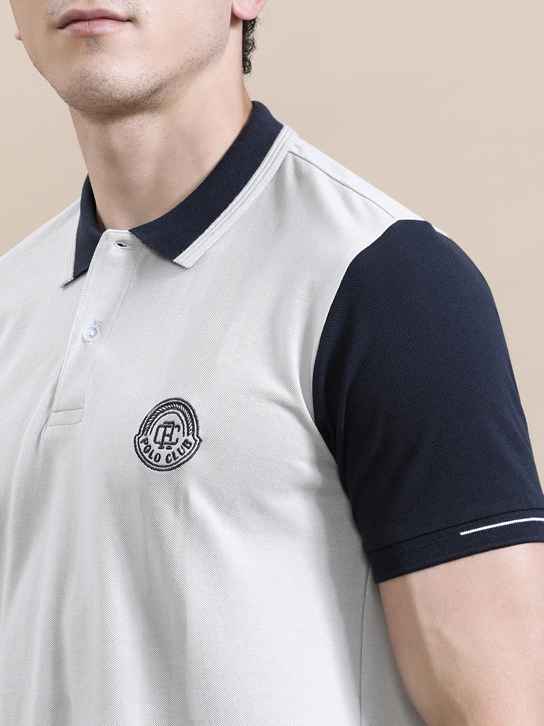 Panel Print Polo with Cheese Embroidery White