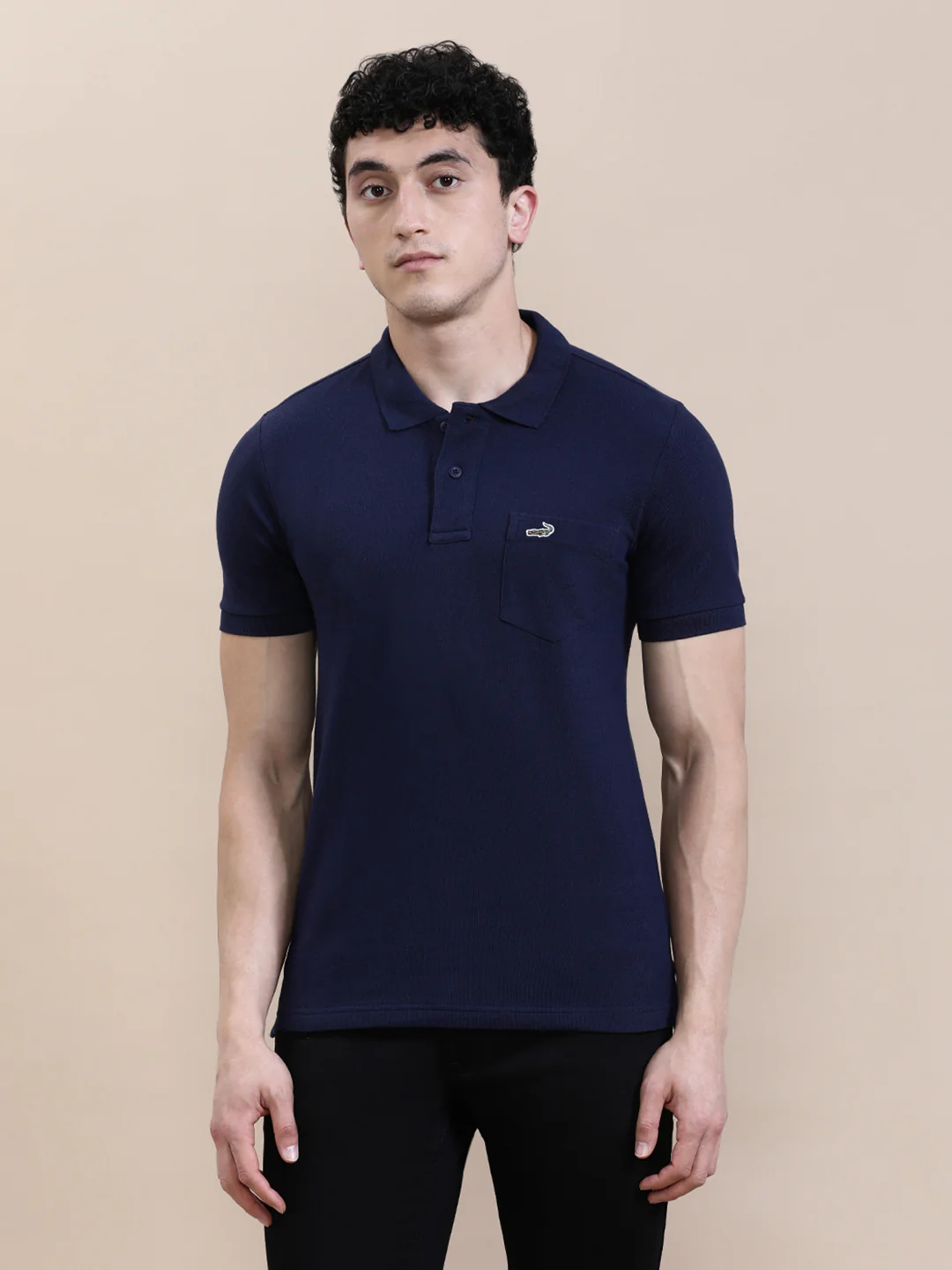 Casual Solid Polo T-Shirt Navy with Pocket