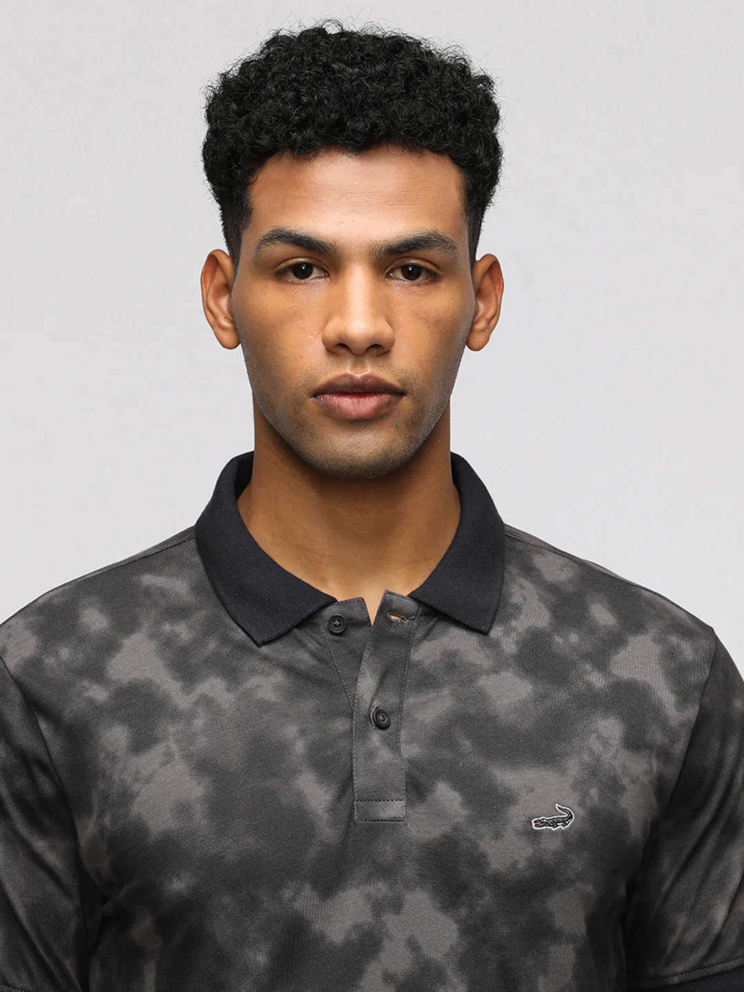 Polo Neck Sporty Grey T-Shirt with Single Jersey