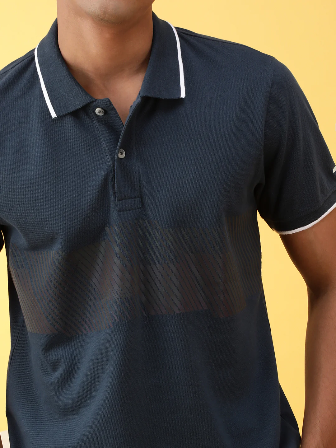 Blue Printed Casual Polo T-Shirt