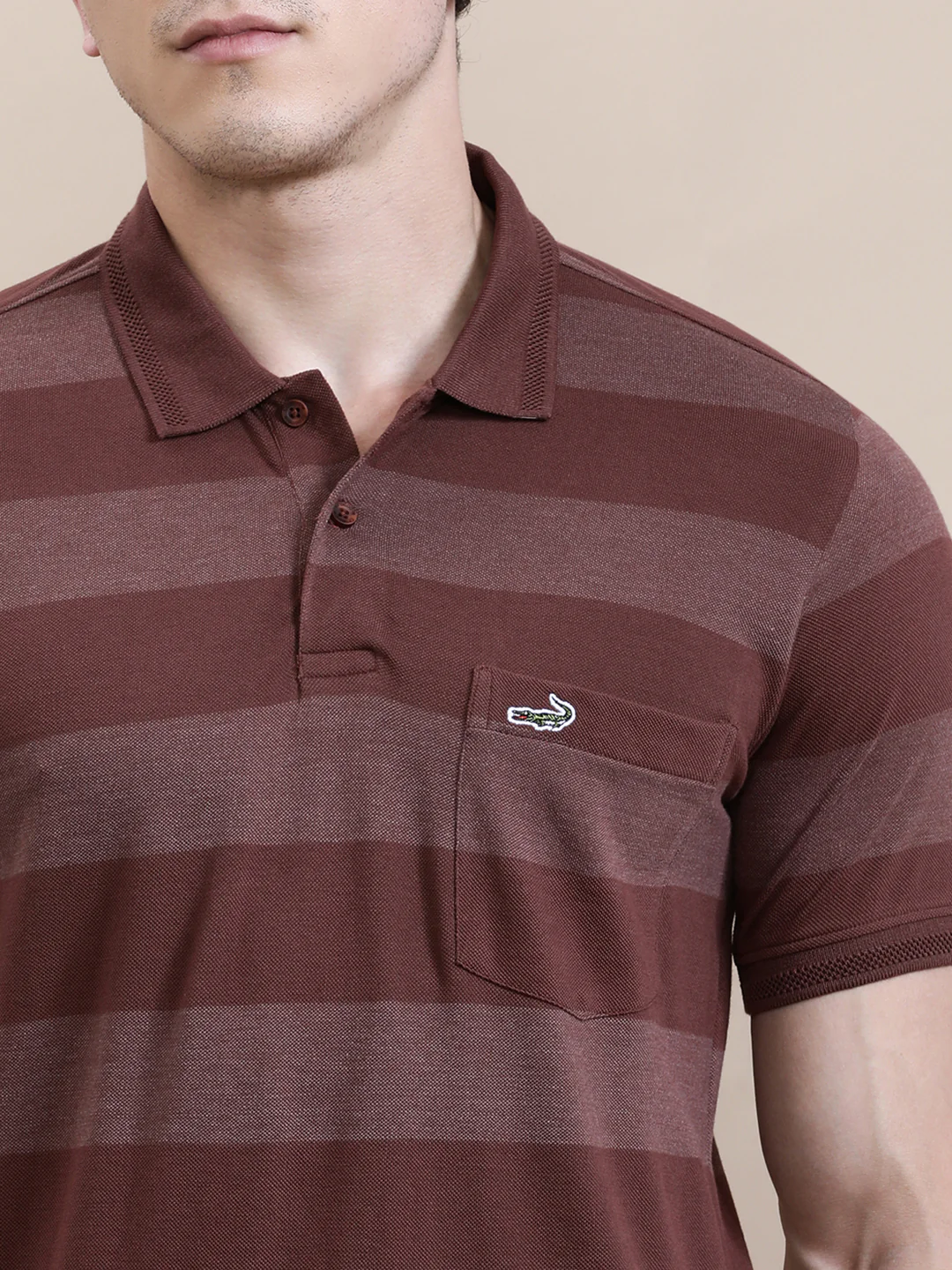 Core Stripe Brown Slim Fit Polo