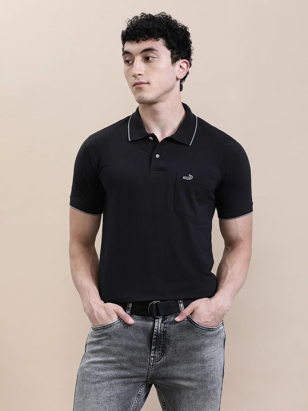 Solid Black Polo T-Shirt with Pocket