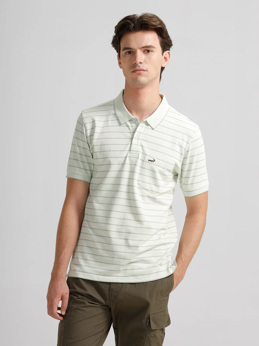 Slim Fit Striper Green Polo T-Shirt