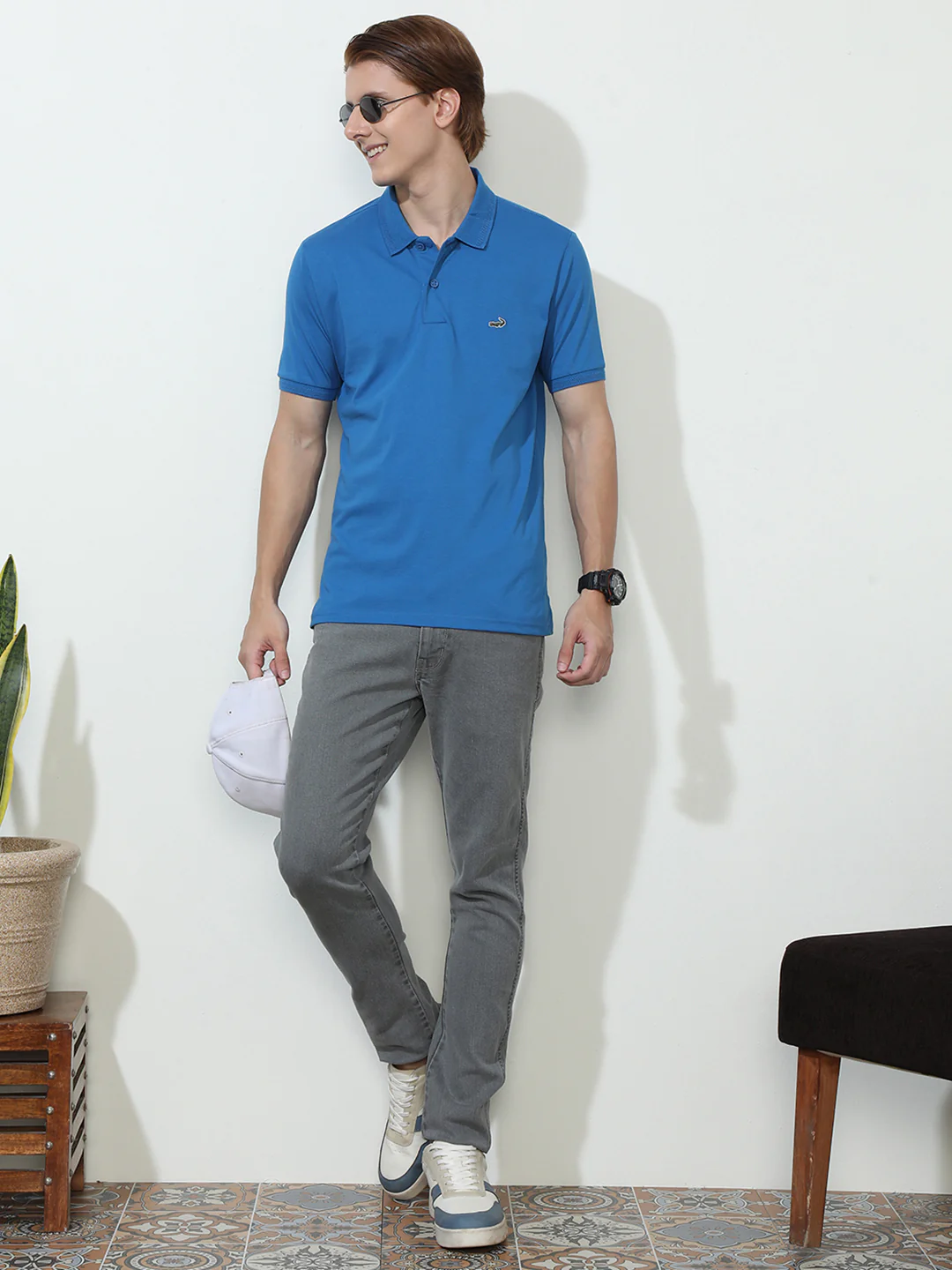 Solid Blue Half Sleeve Casual Polo T-Shirt