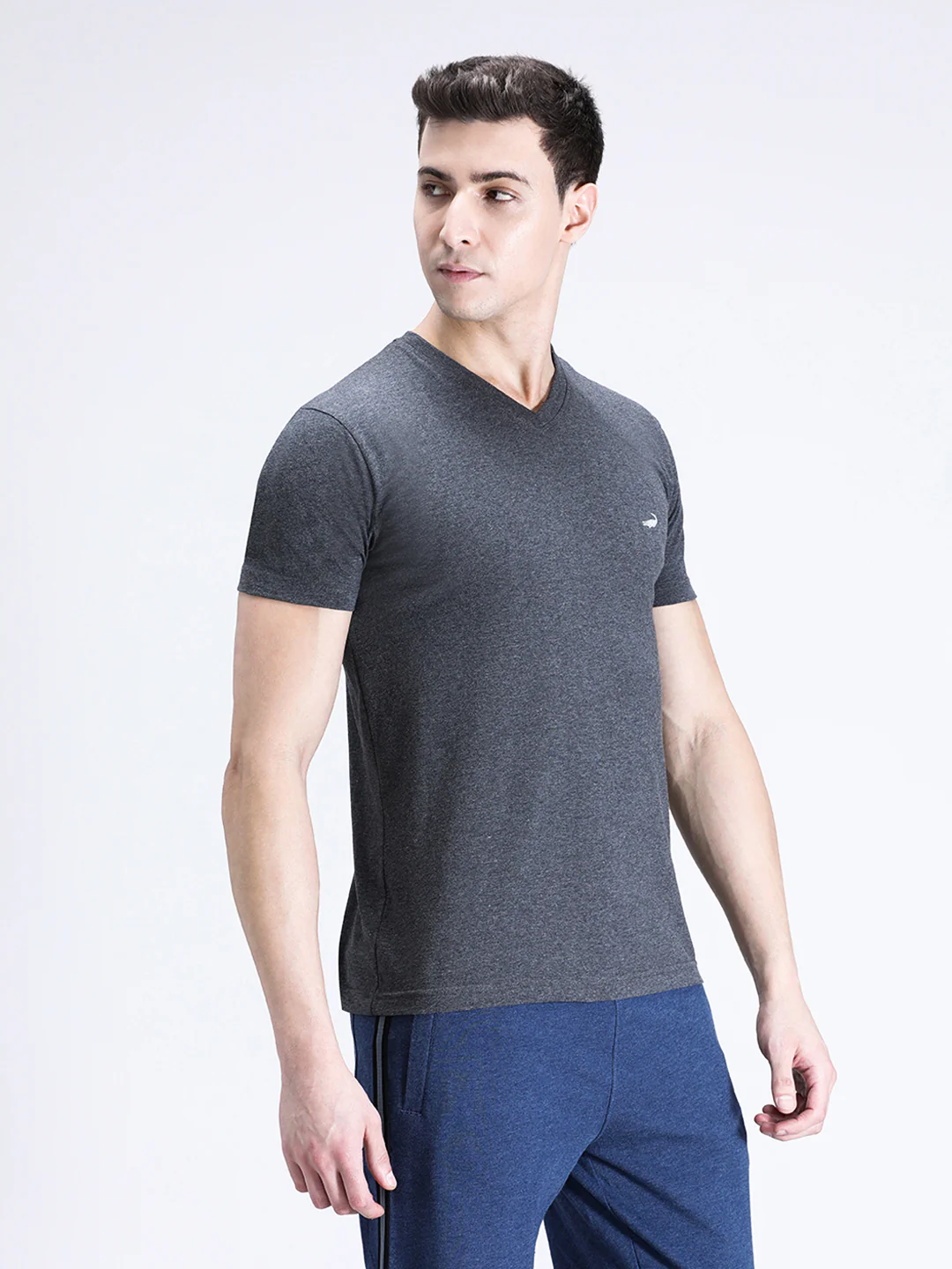 Charcoal Melange Grey Solid Casual T-Shirt