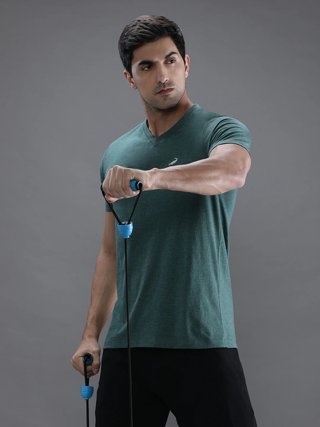 Green Melange Casual Solid T-Shirt