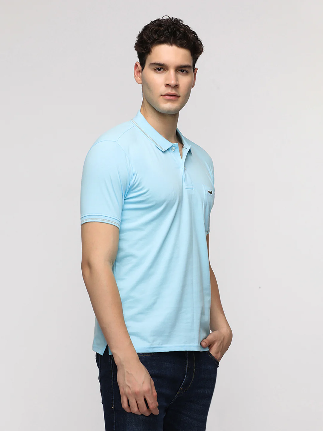 Bright Solid Polo T-Shirt with Pocket in Light Blue