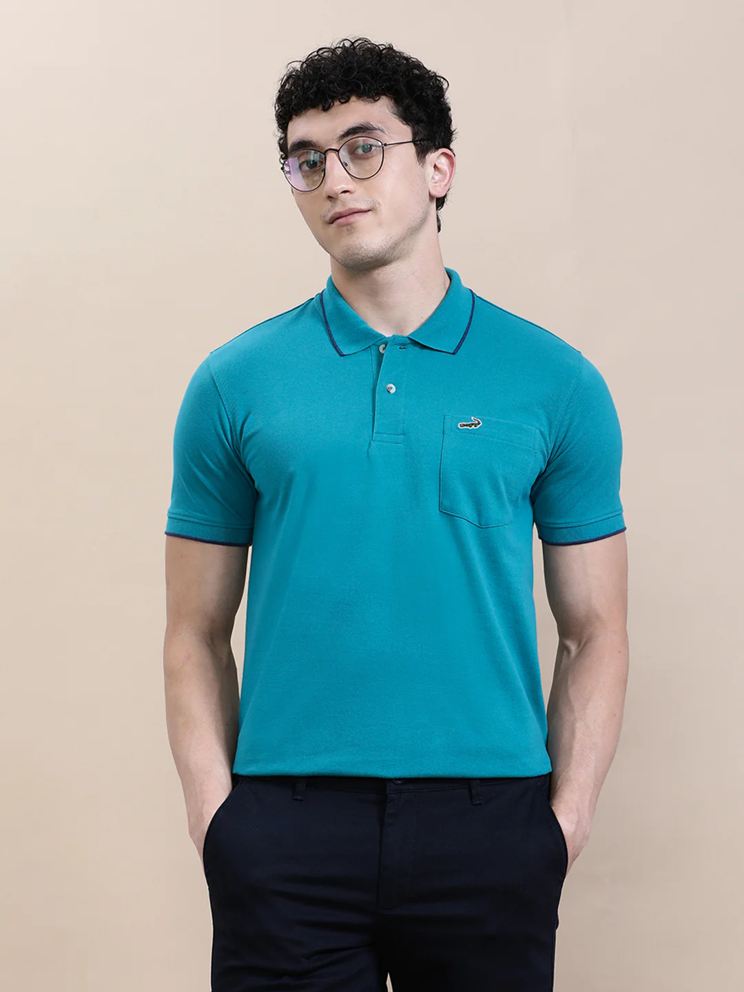 Jade Green Solid Polo T-Shirt with Pocket