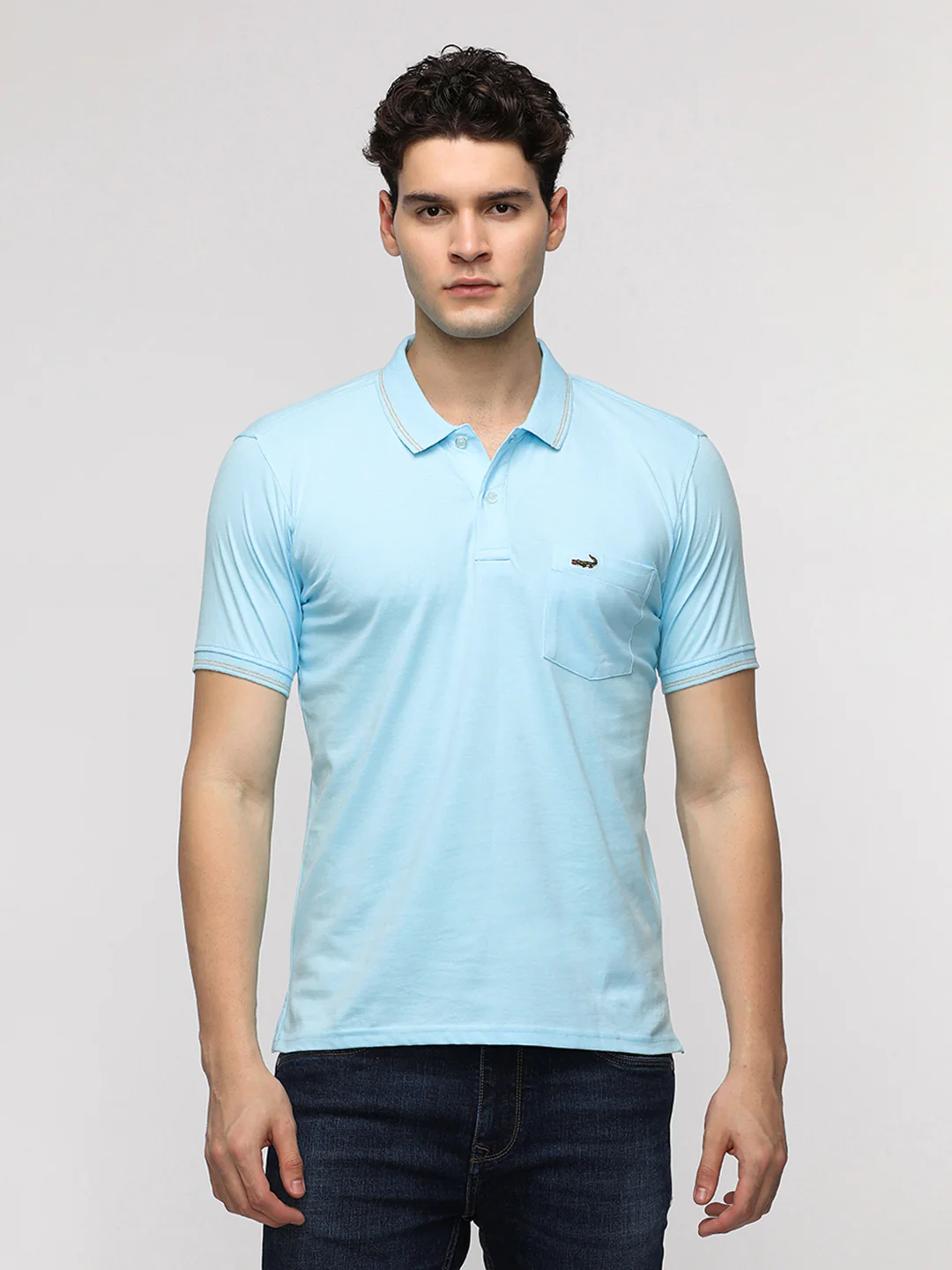 Bright Solid Polo T-Shirt with Pocket in Light Blue