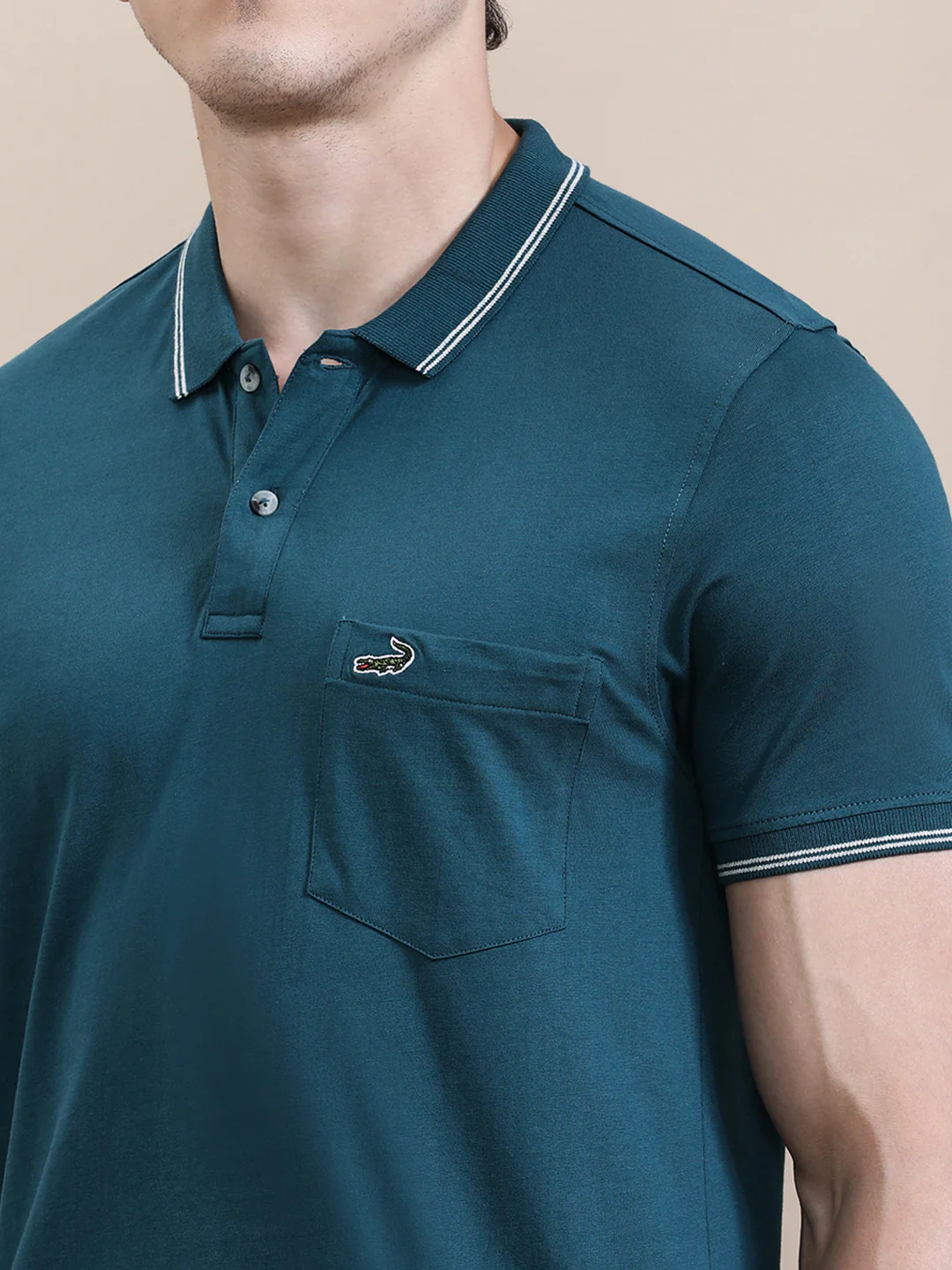 Teal Blue Solid Polo T-Shirt with Pocket