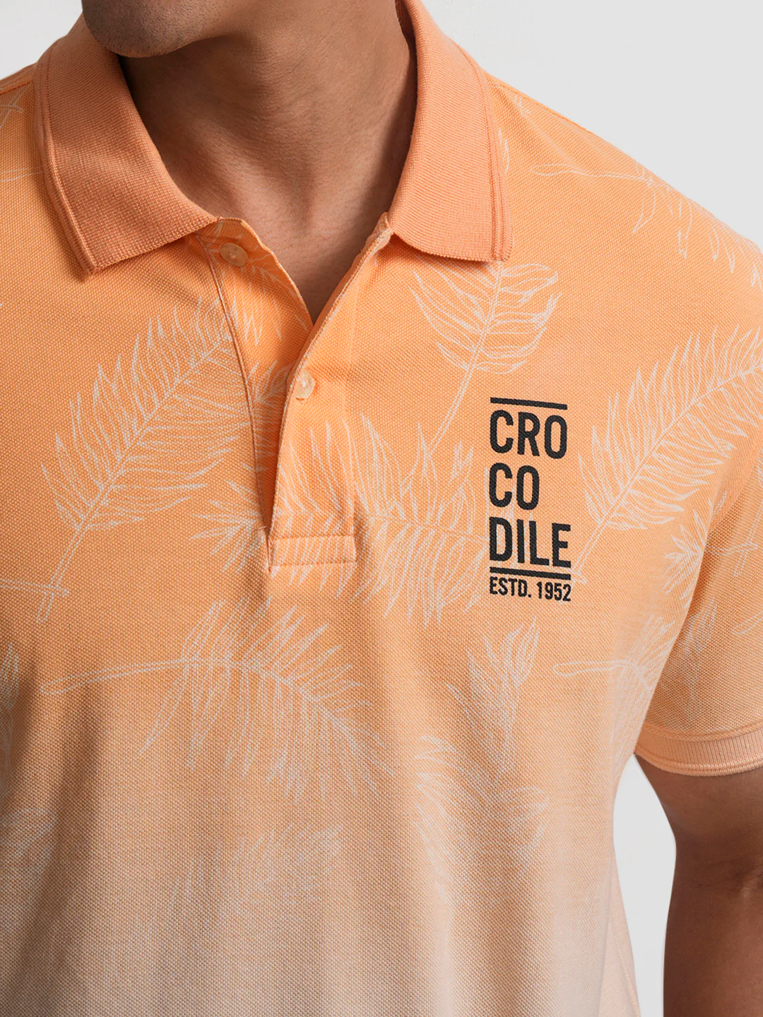 Tropical Ombre Panel Print Polo Shirt In Peach