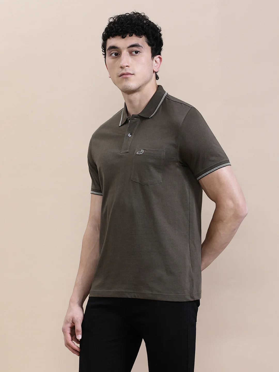 Dark Olive Green Solid Polo T-Shirt with Pocket