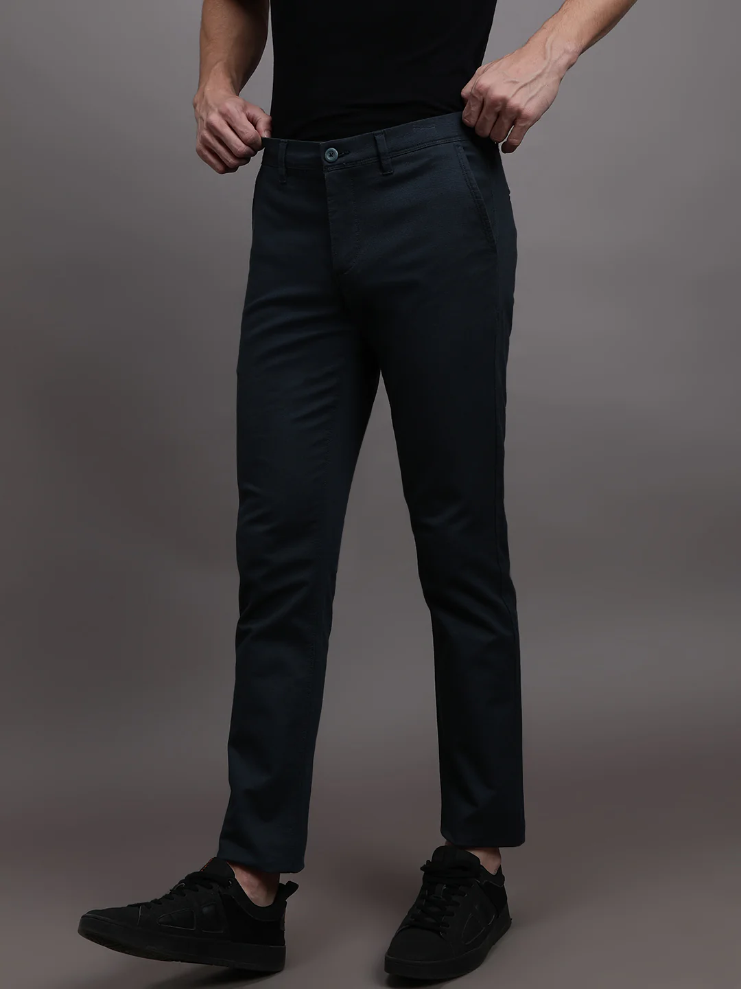 Dark Navy Solid Casual Trouser
