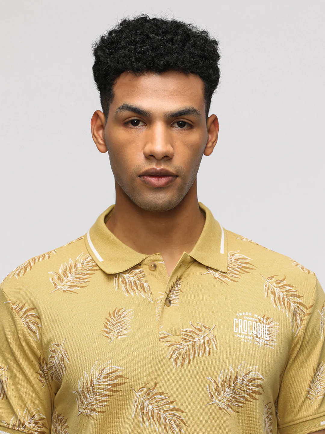 Polo Neck Sporty Lime Melange T-Shirt with Pique