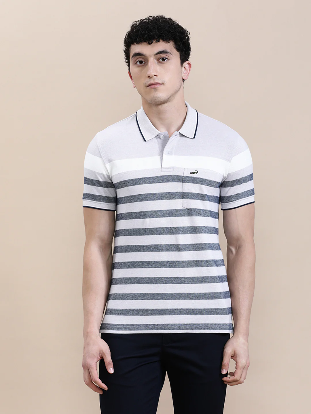 Birdseye Eng Stripe Slim Fit Polo