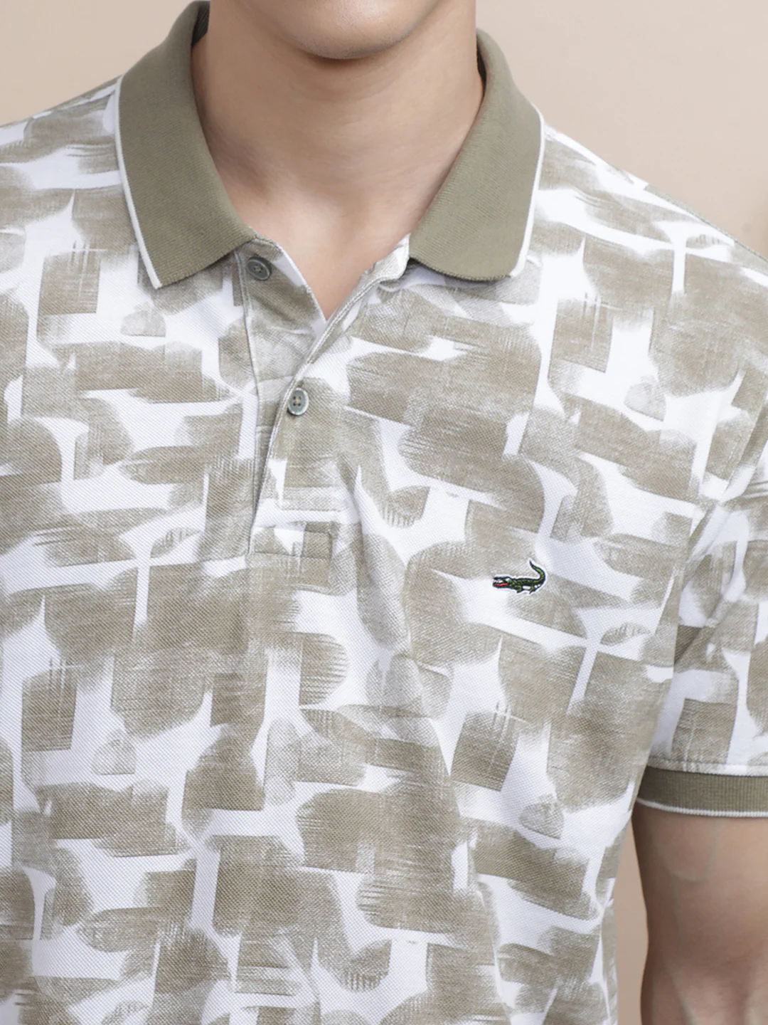 Green Half Sleeve Casual Printed Polo T-Shirt