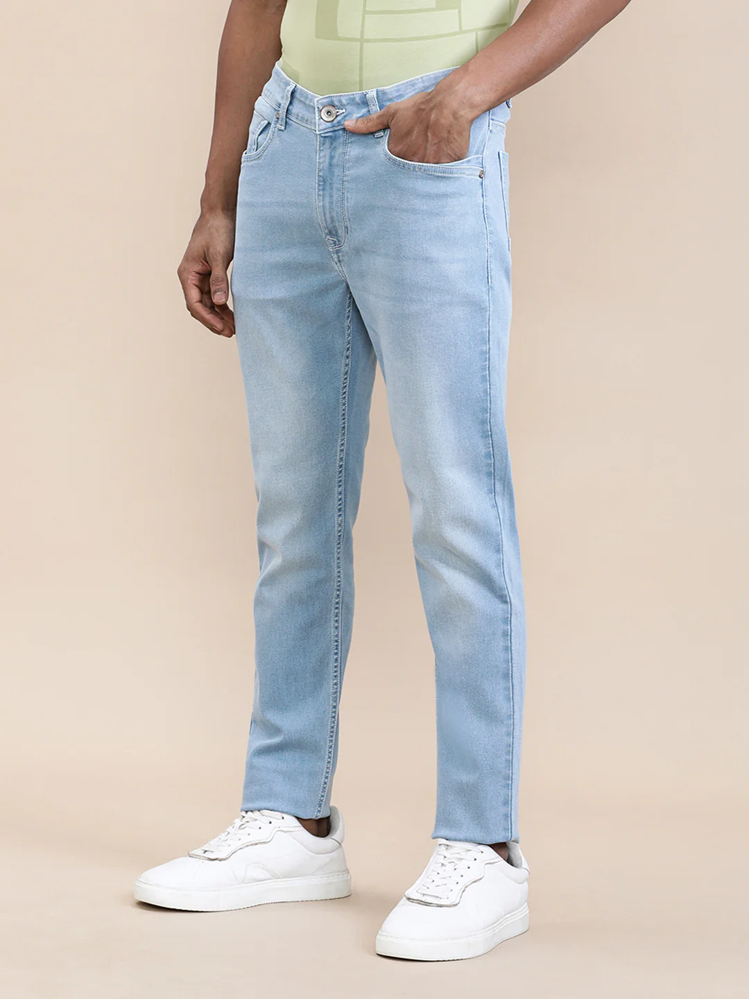 Ice Washed Light Blue Slim Tapered Jeans