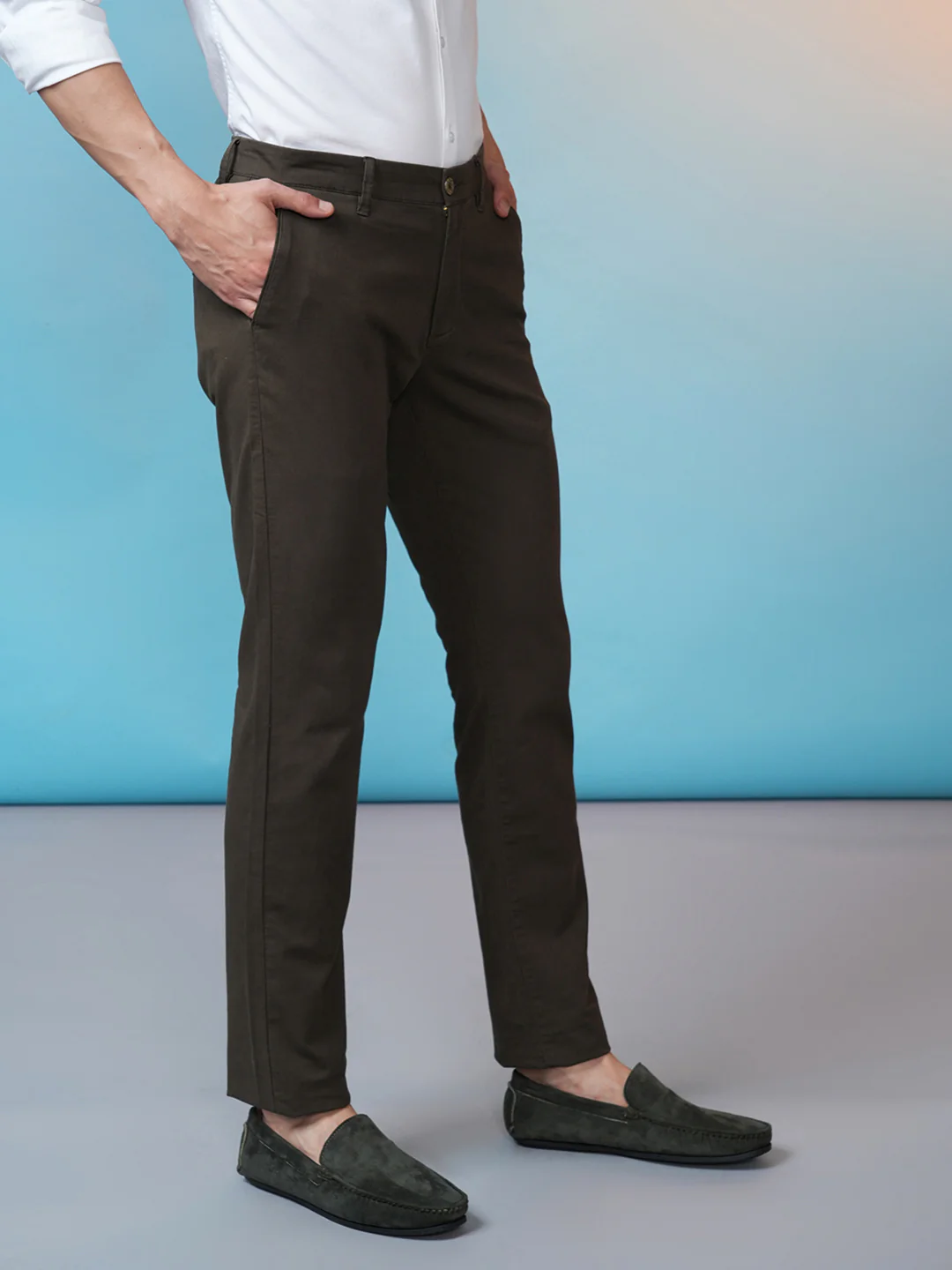 Textured Cotton Stretch Trouser Olive