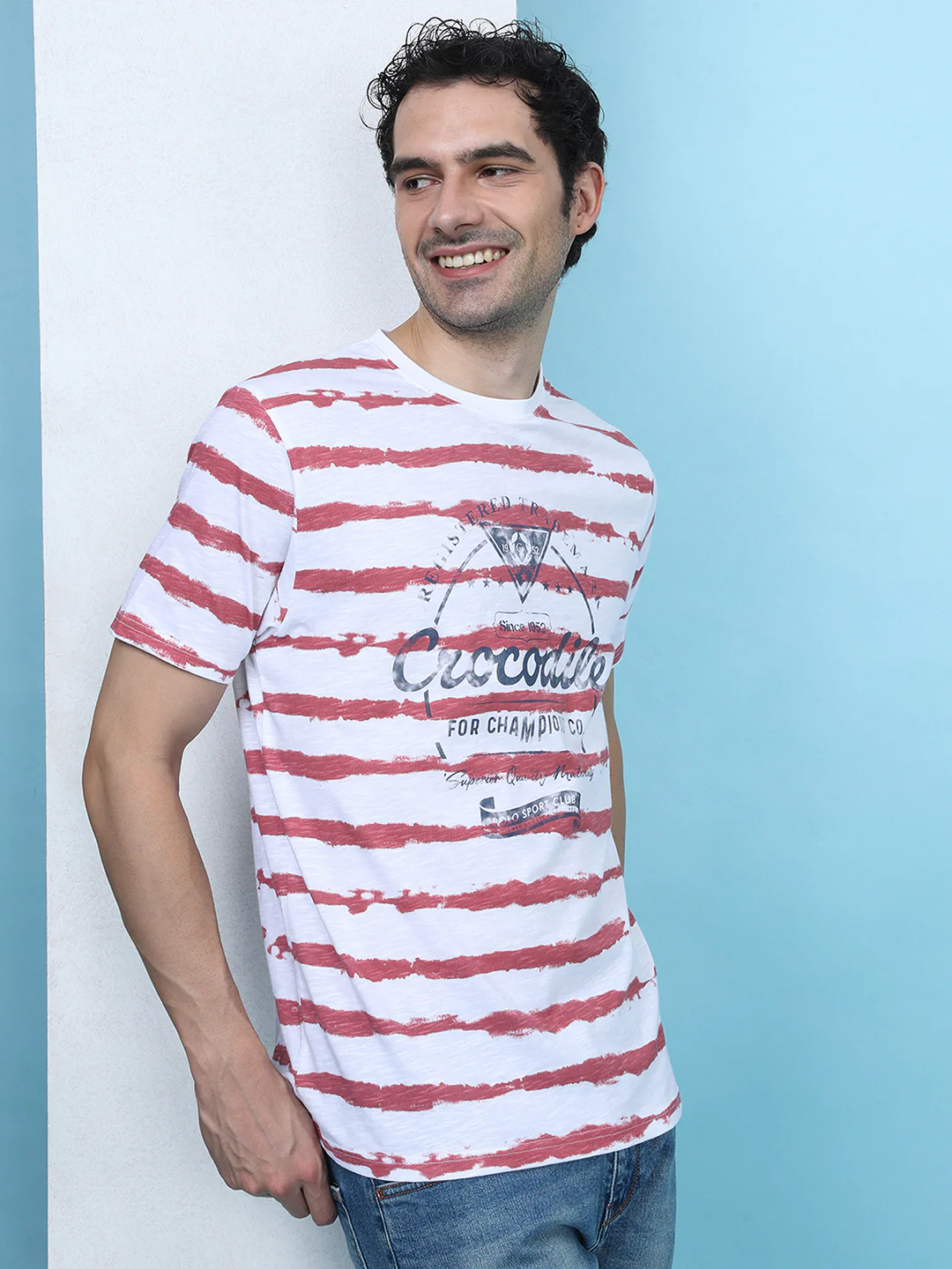 Red and White Striped Casual T-Shirt