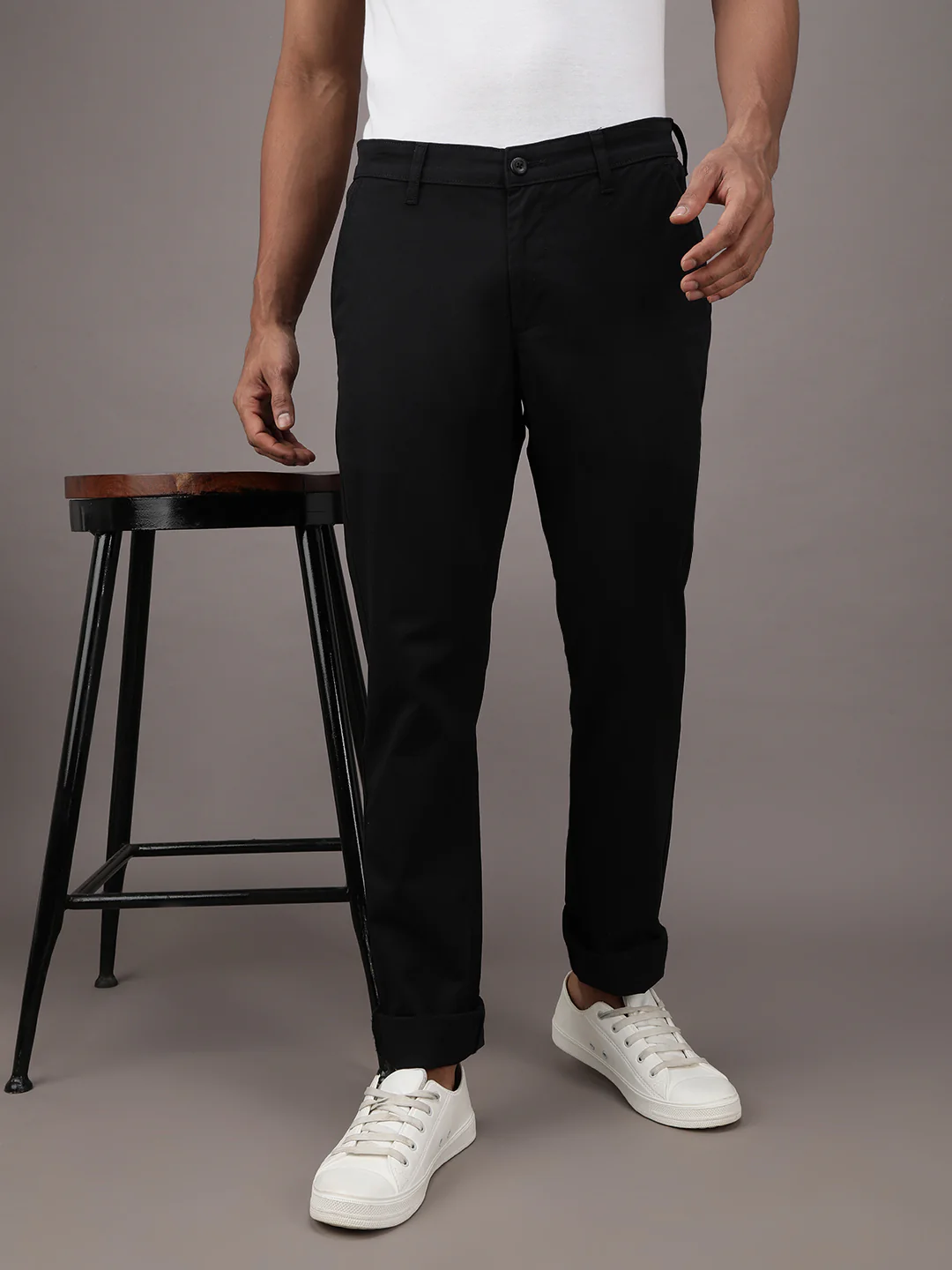 Slim Fit Solid Casual Trouser Black