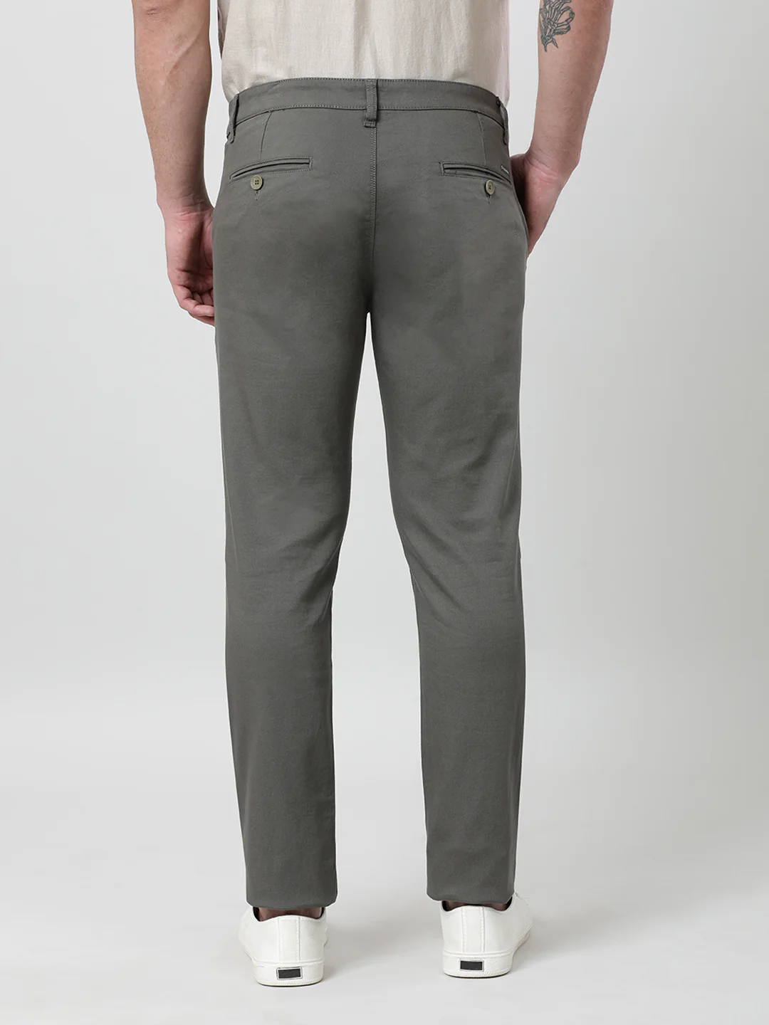 Solid Olive Green Casual Slim Fit Trouser