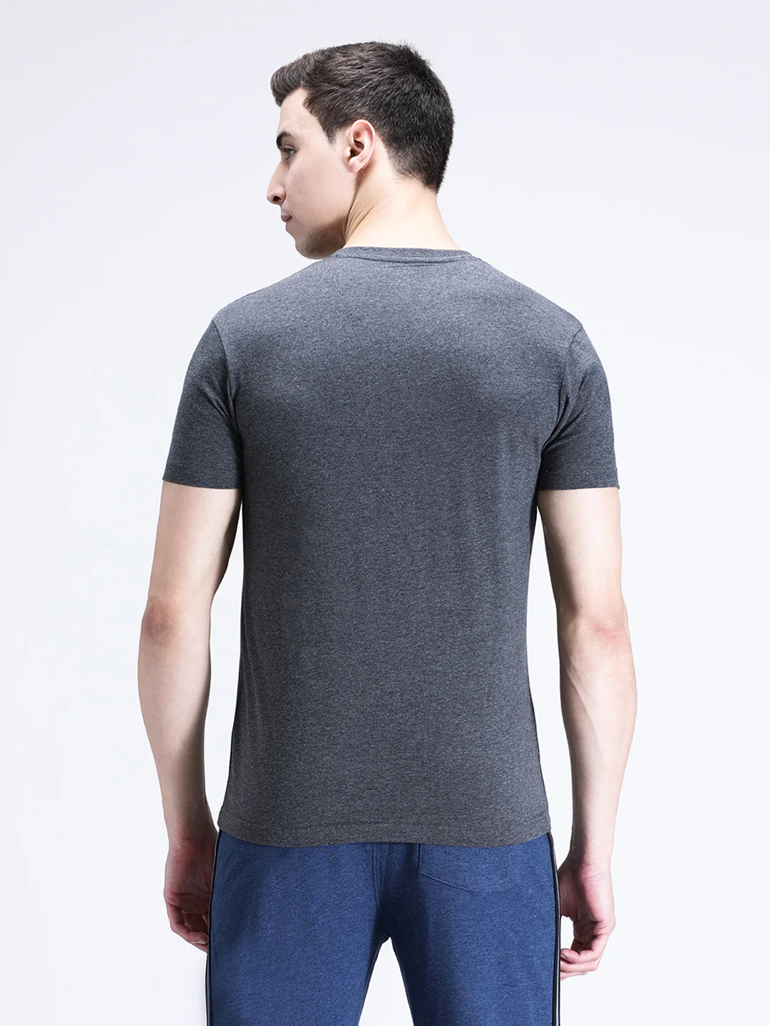 Charcoal Melange Grey Solid Casual T-Shirt
