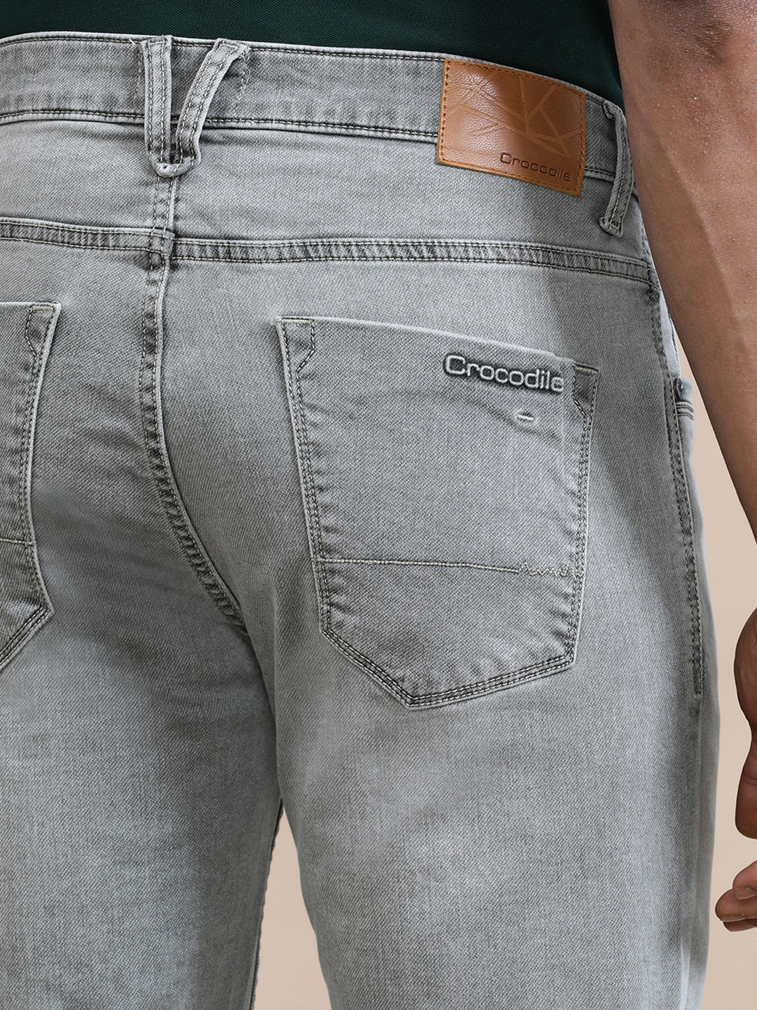 Stone Washed Olive Knit Slim Fit Jeans