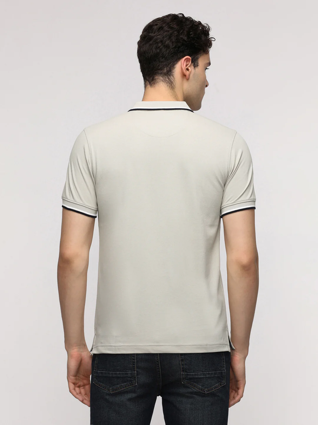 Solid Strecth Polo T-Shirt in Oatmeal