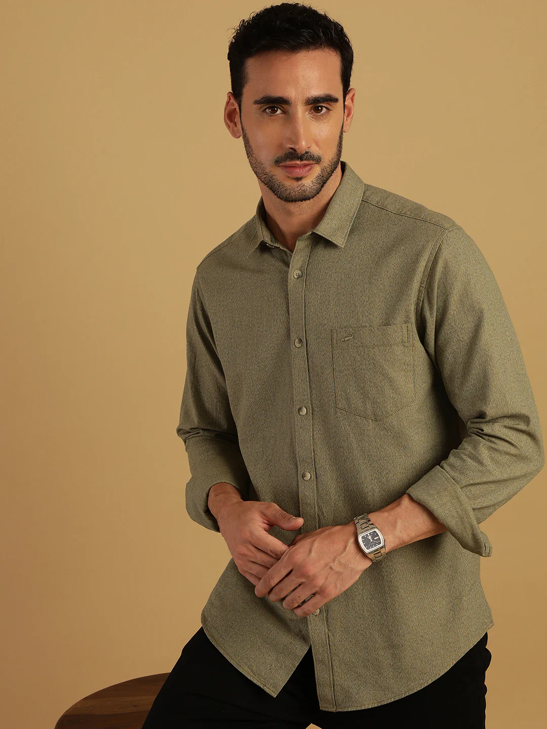 Green Solid Casual Full Sleeve 100% Cotton Shirt