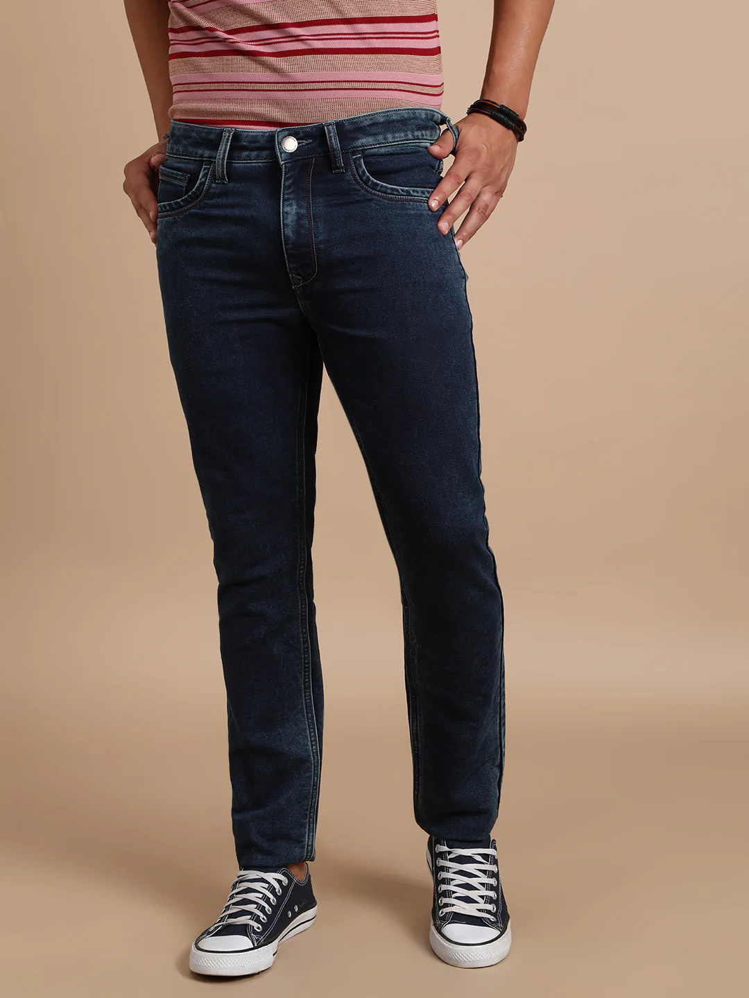 Blue Solid Mid Rise Slim Fit Casual Jean