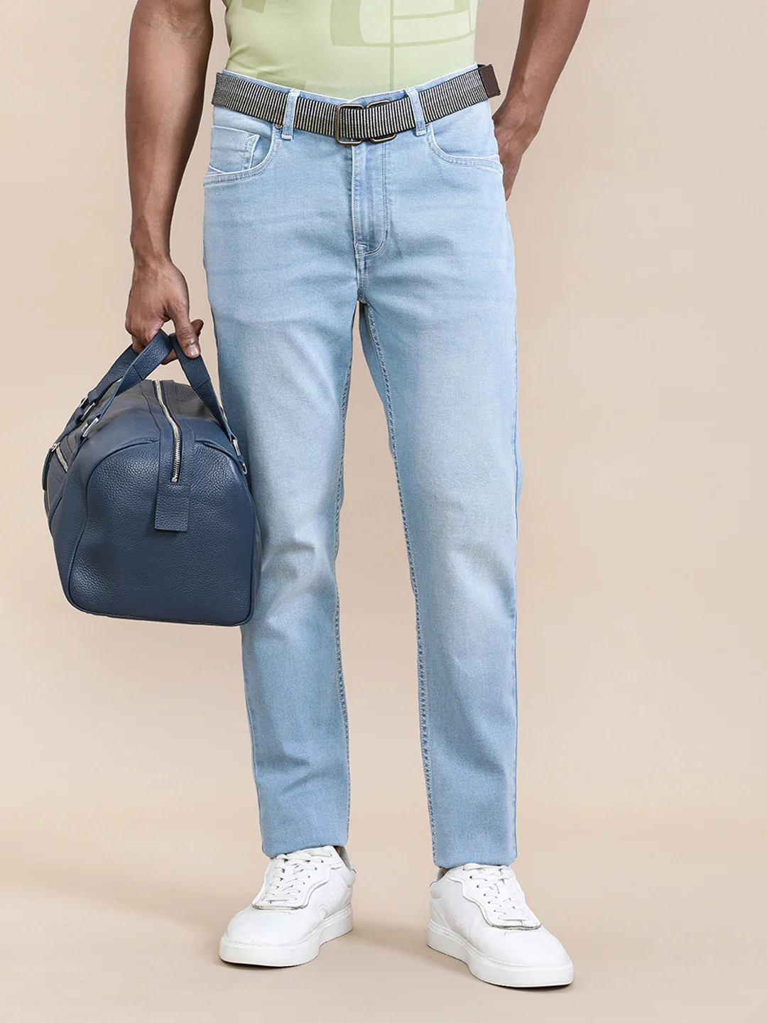 Ice Washed Light Blue Slim Tapered Jeans