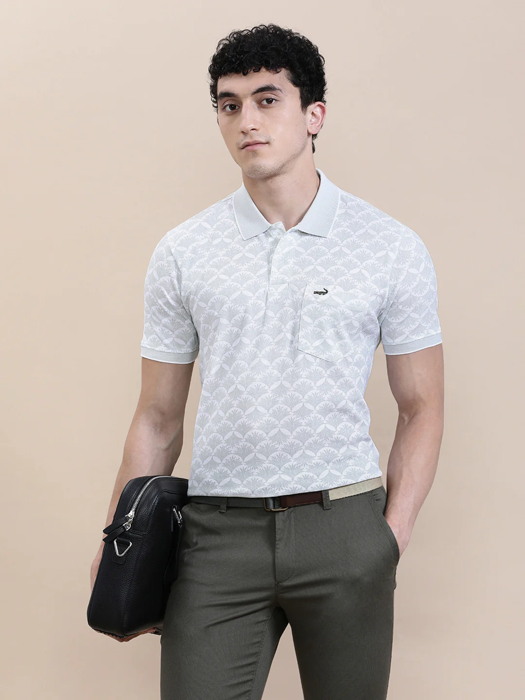 Leaf Motif Slim Fit Polo Black