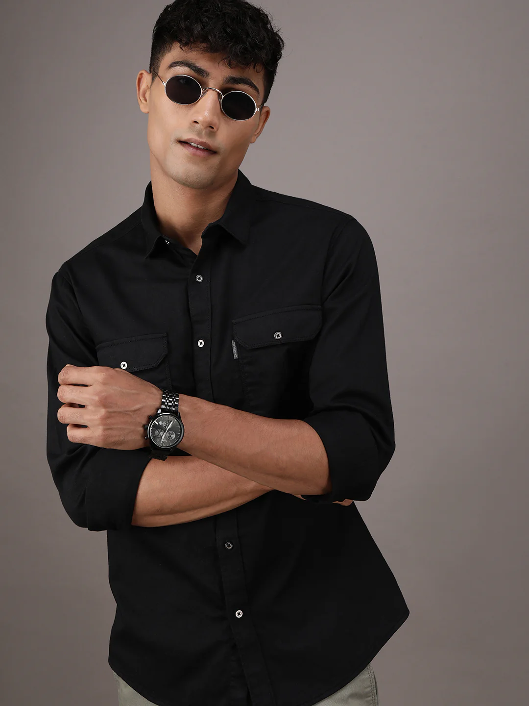 Black Solid Full Sleeve Casual Shirt