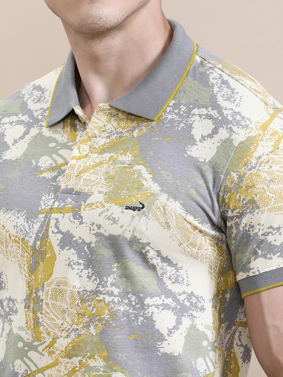 Slim Fit Beige AOP T-Shirt