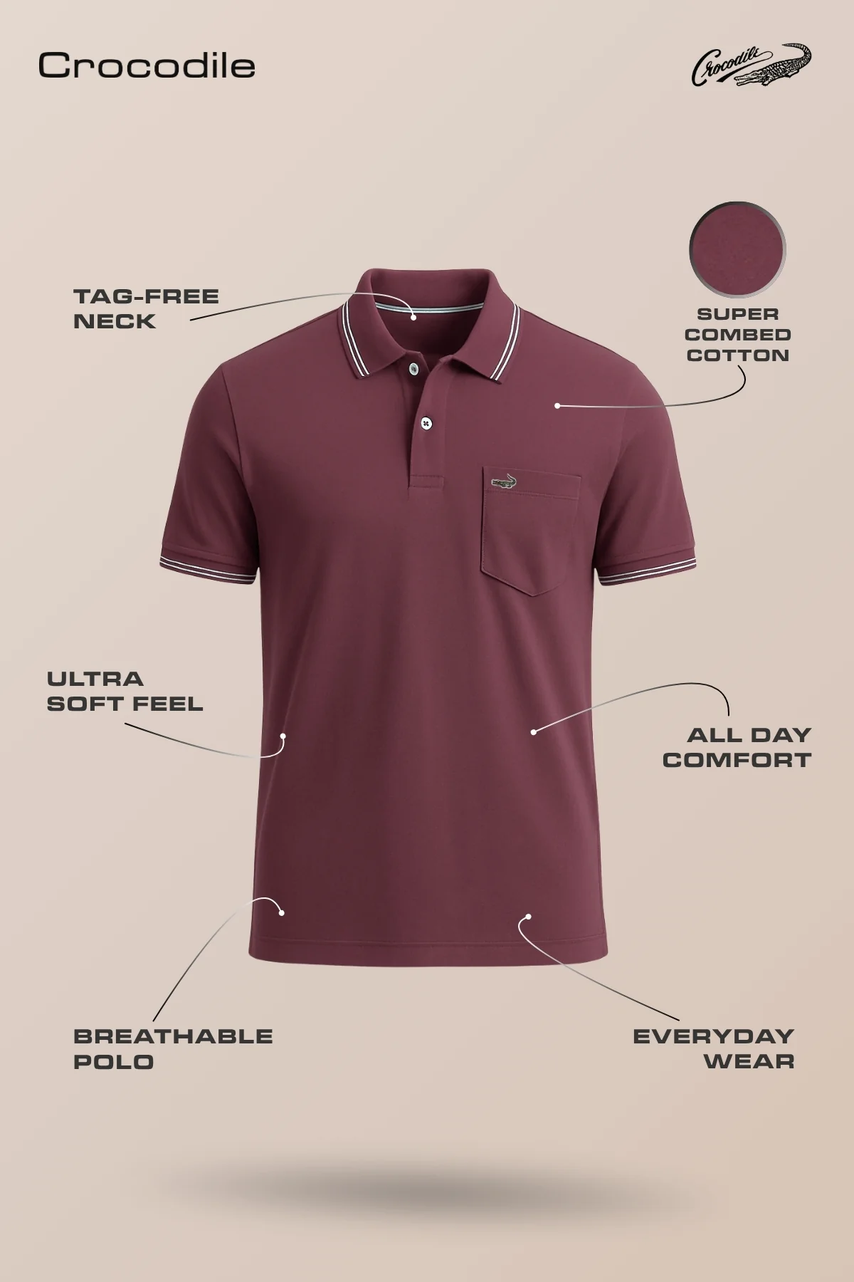 Maroon Solid Polo T-Shirt with Pocket