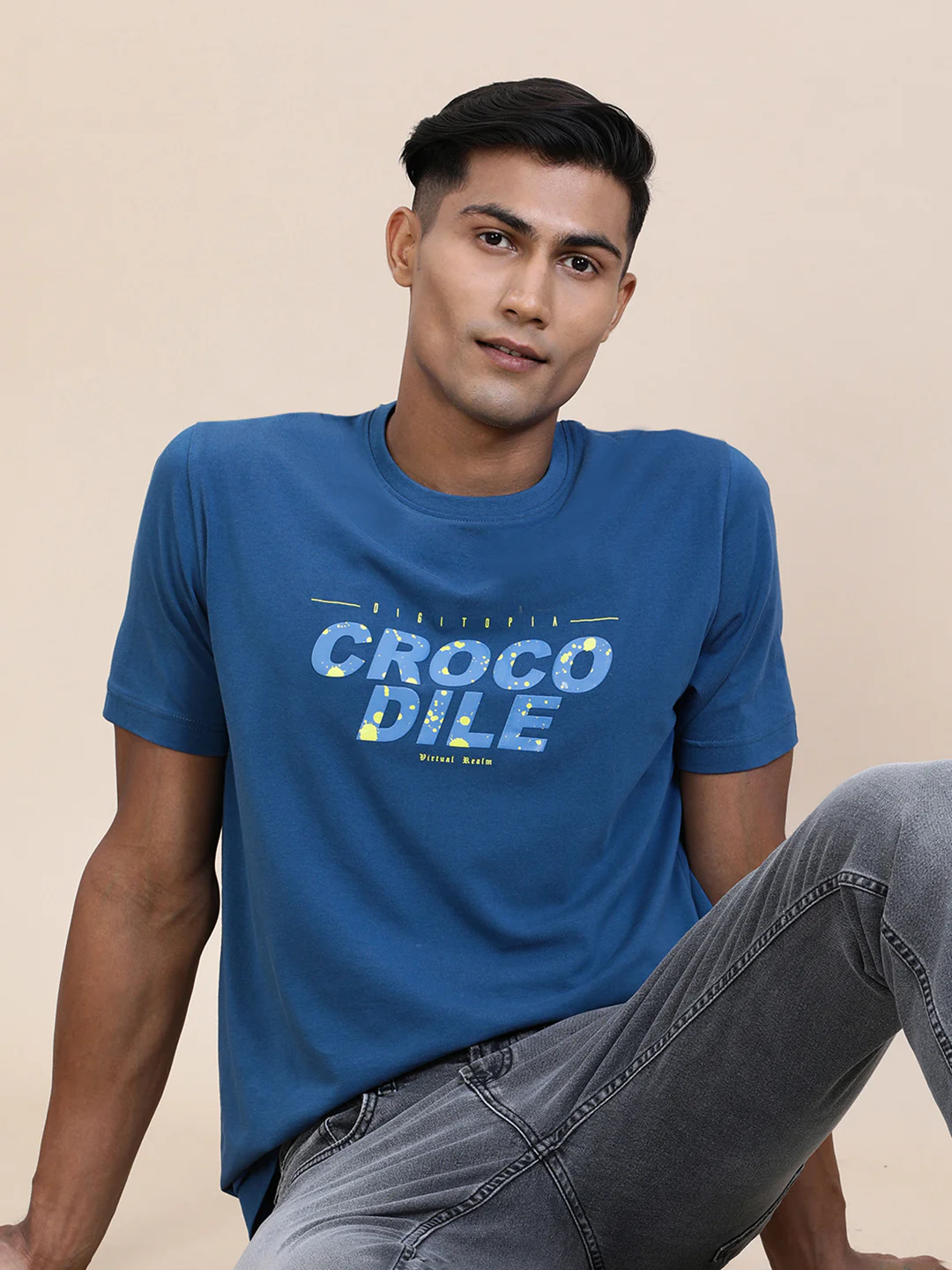 Chest HD Print Slim Fit T-Shirt Blue