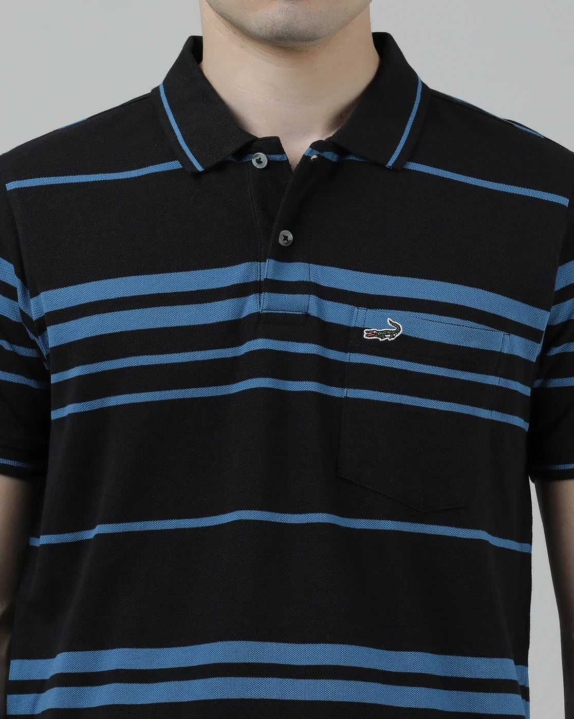 Casual Striped Polo T-Shirt Black