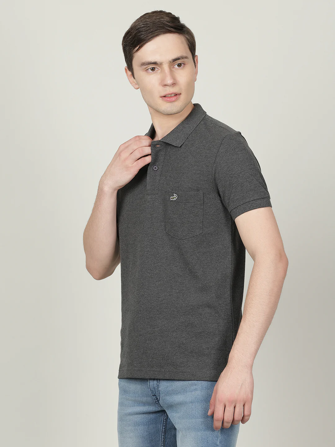 Anthra Melange Grey Solid Polo T-Shirt with Pocket