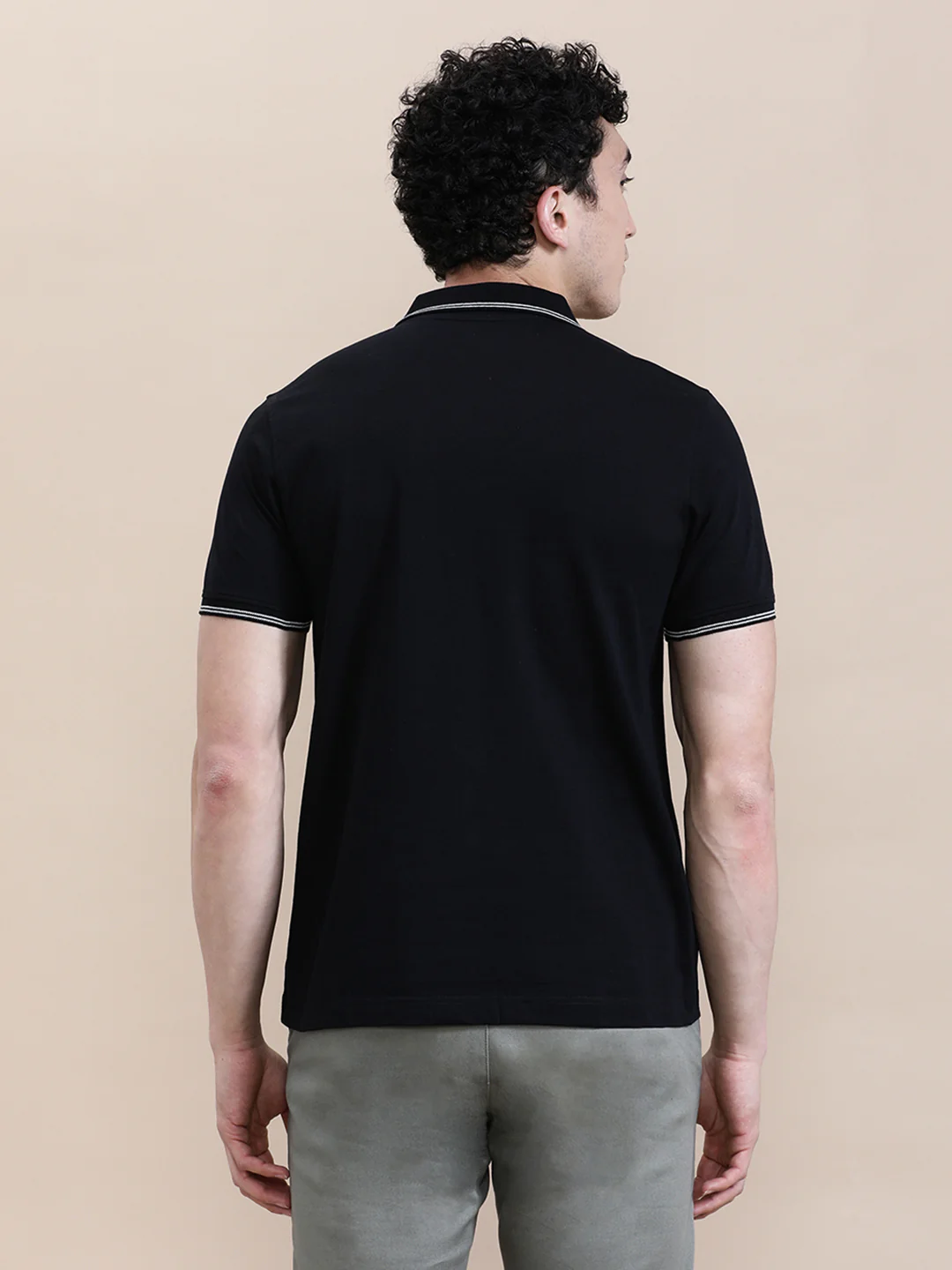 Casual Polo T-Shirt Solid Black with Pocket