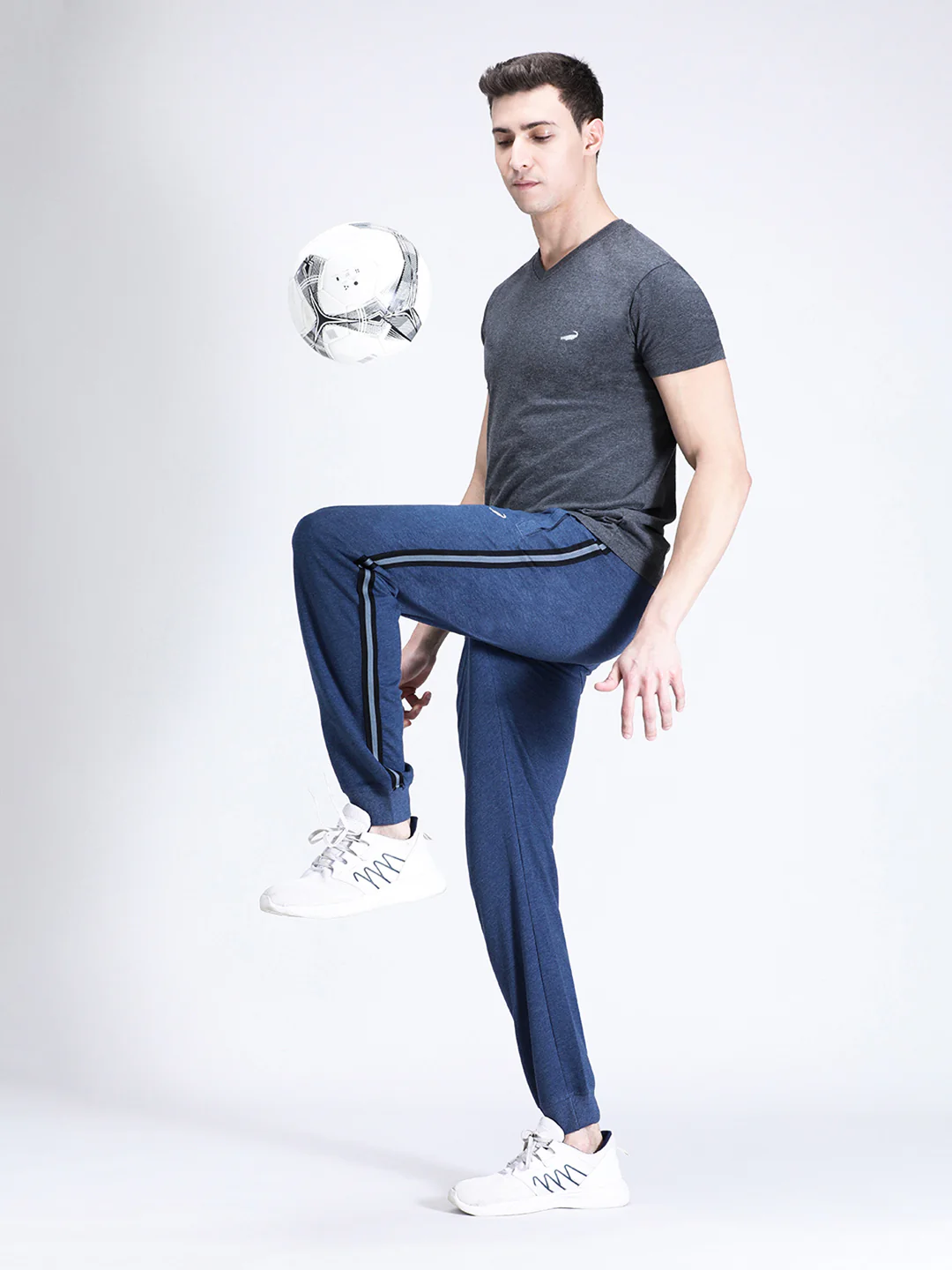 Charcoal Melange Grey Solid Casual T-Shirt